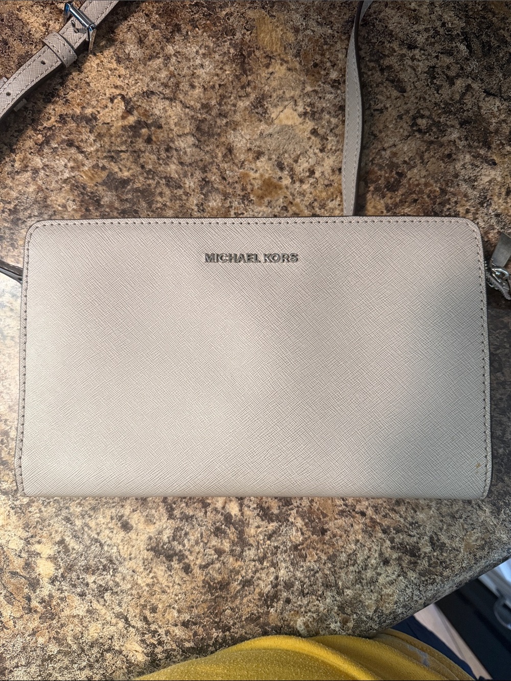 Michael Kors Crossbody Wallet in Light Beige with Silver Hardware